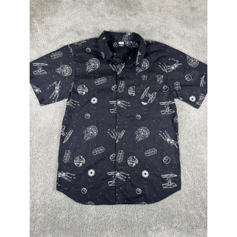 Star Wars Boys XL 18-20 Button Down Shirt Black Galactic Print 42T6013SW